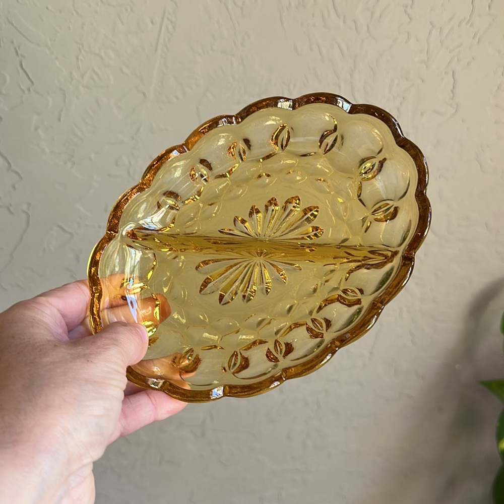 Anchor Hocking, yellow split relish‎ dish Vintage yellow Glass Dish